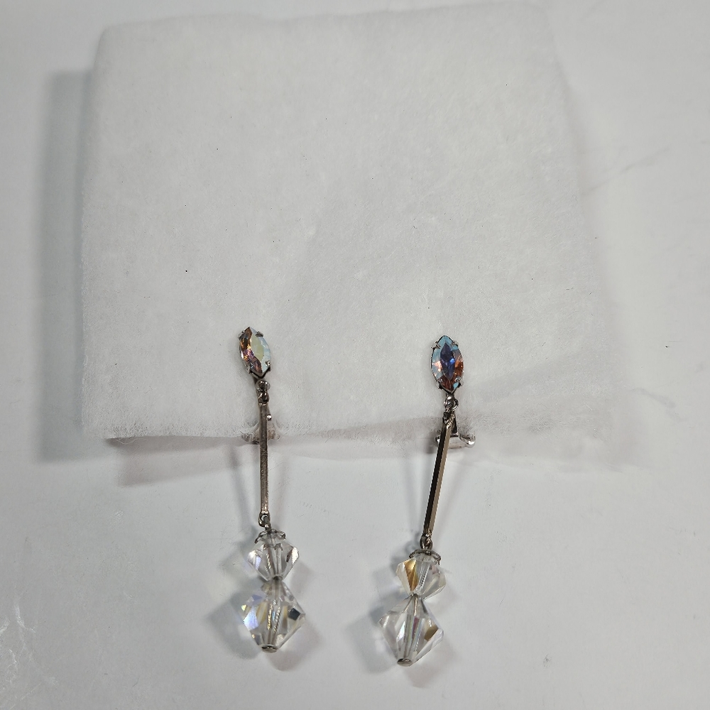 Vintage Crystal Beaded Drop Clip-on Earrings Laguna Aurora Borealis